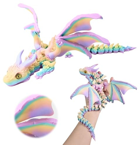 3D Gedruckter Drache 3D Drache Drachen Spielzeug mit Augen | 3D Drachen Ewegliche Gelenke Drache 3D Druck Gheimnisvolle Realistische Drachen Figuren Schreibtischspielzeug Geschenke 40CM