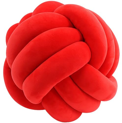 JORTUIO Rund Knotenkissen, 22cm / 28cm Ball Dekokissen, Knoten Zierkissen Aesthetic Sofakissen Samt, Bett Deko Kissen Runden für Schlafzimmer(Rot,D: 28cm/11in)