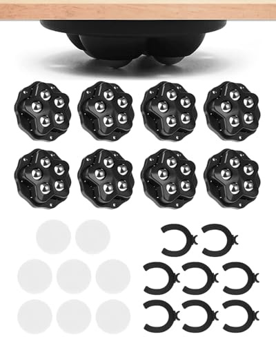 HUVZOR mini roulettes pour meubles.8 roulettes à 5 billes chacune,capacité 300KG,avec adhésif,vis,8 tampons de frein et 8 plaquettes.Roue mobile universelle 360,roulette meuble pour charges lourdes