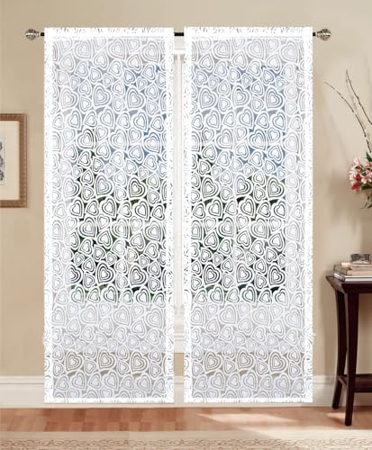 GBiancheria Coppia Tende a Vetro Beatrice Dévoré con Motivo Cuori Colore Bianco Natural, Tessuto 100% Poliestere, Effetto Trasparente e Luminoso Misure 60x150 cm e 60x240 cm (60 x 240 cm)