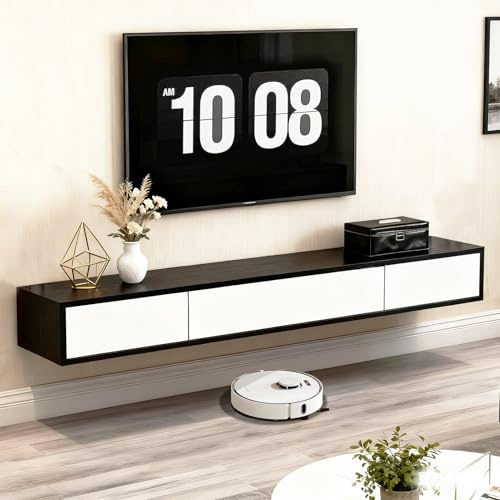 houcheyai TV Lowboard hängend, Schwebender TV Board Hängend, 160cm Fernsehschrank Holz TV Schrank, Fernsehtisch mit Staufächern, Tv Cabinet for Living Room für Schlafzimmer Wohnzimmer (SchwarzweißA)