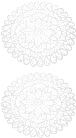 sourcing map 2 Pcs Lace Doilies for Tables, 12 Inch Round Lace Placemats, Handmade Crochet Cotton Lace Coasters for Kitchen Dining Room Wedding, White & Camellia