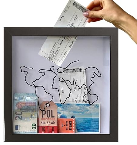 Caja de Recuerdos con Vidrio - Ranura para Boletos y Entradas - Conserva Entradas de Concierto, Cine y Viajes - Marco de Pared con Vidrio Protector - Organizador de Recuerdos DIY