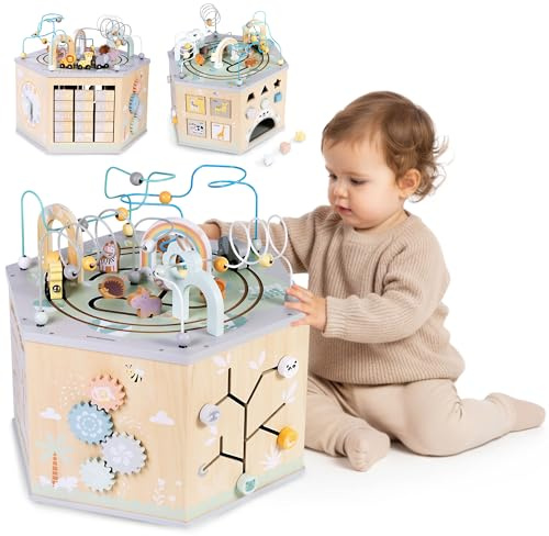 Mamabrum Grande Cubo Educativo – Giocattolo Montessori con Trenino Magnetico, Anelli Motori e 10+ Attività – Per Bambini da 12m+