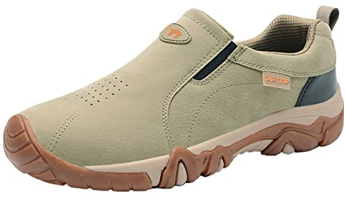 Scarpe sportive da uomo in pelle scamosciata morbida traspirante tinta unita casual alpinismo tempo libero scarpe da ginnastica da uomo in pelle classica, cachi, 37.5 EU