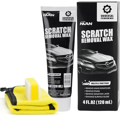 NUAN Car Scratch Remover Wax, Universal Premium Polishing Compound for Deep Scratches, 4 fl oz (120 ML), with Sponge and Cloth,White,NUAN scratch removal wax