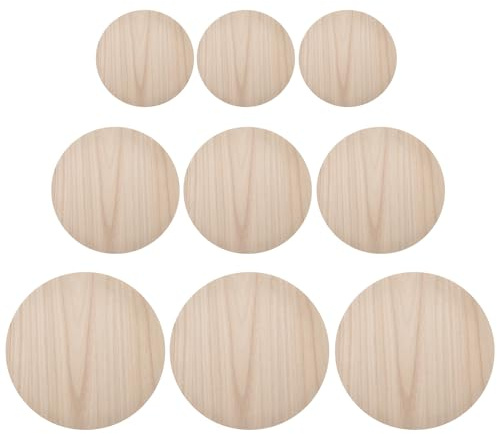 Angoily Lot de 9 Rondelles de Bois Brut Peintes pour Loisirs Créatifs, Décoration Mariage et Fête, Diamètre 12-20 Cm, Épaisseur 3 Mm, Surface Lisse, Bois Naturel Peinture et Déco Noël