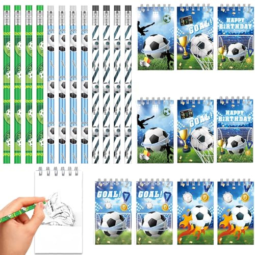 AUNGCSHE Mini Notizbuch Satz, Enthalten 12 Fußball Bleistifte 10 Notizblock Klein, Mini Notizbuch für Fußbal Geburtstag Party Klassenzimmer Party Mitgebsel (Grün)