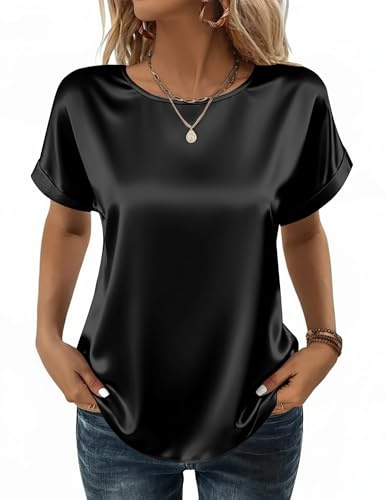 Camisa de Satén para Mujer Oficina Sólido Camisetas Suelta Verano Blusa