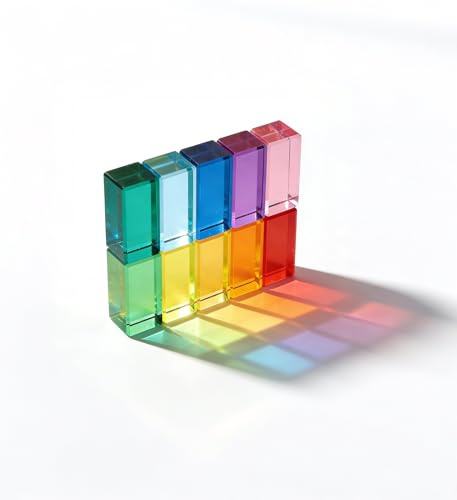 Lixstyea 10pcs Acryl Bausteine Kinder - Sensorik Bausteine Jelly Blocks, Lichtbausteine, Montessori Regenbogen Building Blocks, Acrylbausteine, Motorikspielzeug Stapelstein (Langer Streifen)