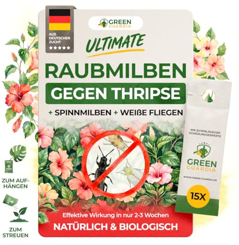 GREEN GUARDIA Ultimate Raubmilben gegen Thripse, Weiße Fliegen & Spinnmilben – 15x Tüten – Biologische Schädlingsbekämpfung für Pflanzen – Nützlinge gegen Thripse – chemiefrei & einfach anzuwenden