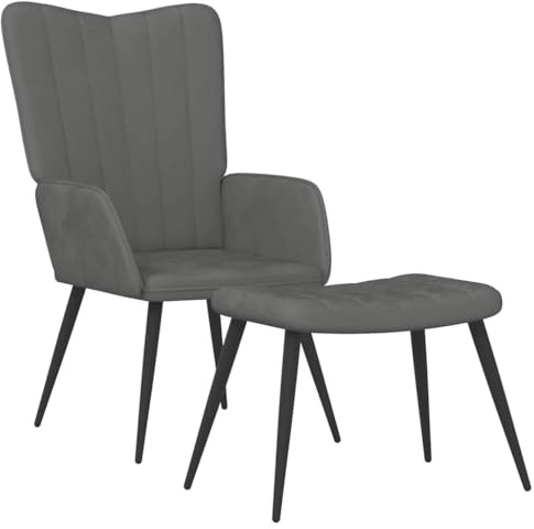 Roanoer Poltrona relax con sgabello, in velluto grigio scuro, poltrona imbottita con poggiapiedi, moderna poltrona per TV, sedia da lettura con gambe in metallo, per soggiorno, camera da letto