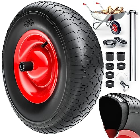 GARDEBRUK® Roue de brouette gonflable 4.80/4.00-8 Ø390mm jante acier 200kg axe roue de secours remplacement brouette pneu roulement billes