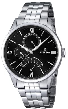 Festina Herrenuhr Analog aus Edelstahl 316l Silberfarben | Quarzwerk, Widerstandsfähiges Mineralglas, Wasserdicht 5 ATM Elegant, Multifunktion F16822/4