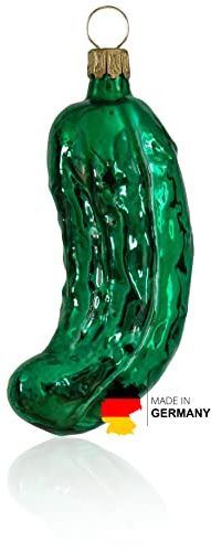 Glas Weihnachtsgurke groß, Glanz grün | aus der Glasbläserregion Lauscha | die Gurke für den Weihnachtsbaum als Baumschmuck | an American Pickle, Christbaumgurke, Glasgurke Weihnachtsdeko 9,5 cm