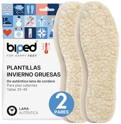 biped extra dicke Lammwoll Sohlen im 2 Paar Set z1015, Wollweiß, 40