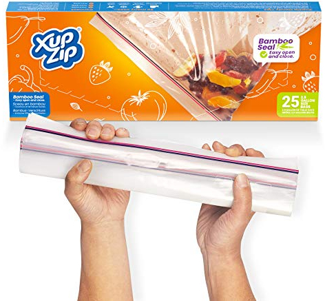 20 x Premium-Gefrierbeutel zur Aufbewahrung von Lebensmitteln von XupZip™ | 11,37 L, wiederverwendbar, Hochleistungskunststoff | Luftdichter & auslaufsicherer Bambusverschluss | BPA-frei