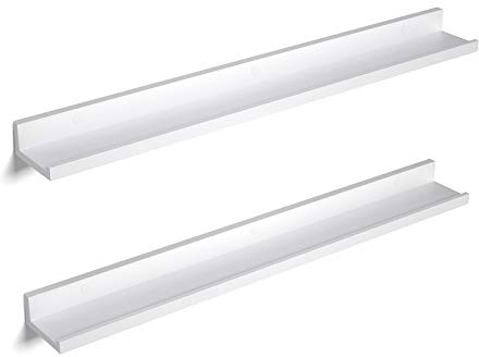 SONGMICS Mensole da Muro, Set da 2, Mensole da Parete, Larghezza di 80 cm, Mensole per Foto Decorazioni, Soggiorno Studio Bagno Cucina, Bianco Opaco LWS080W01