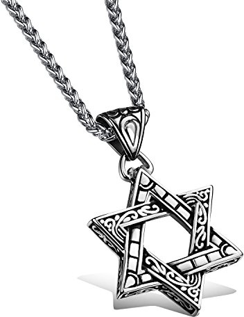 dsanbo - Collana da uomo in acciaio inox, ciondolo a forma di stella di David, stile retrò, 60 cm