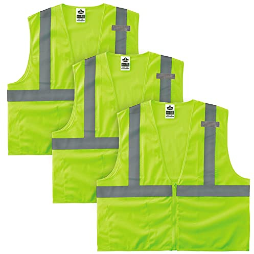 Ergodyne GloWear 8210Z ANSI Economy High Visibility Lime Reflective Safety Vest, Zipper Closure, 3-Pack