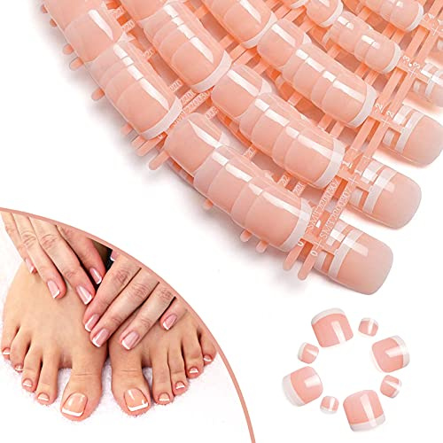 foreverLily 140 Stücke Französisch Falsche Zehennägel zum Aufkleben 14 Größen Künstlich Fußnägel Tips Natürliche Zehennägel Tipps Set Acryl Zehen Nagelspitzen für DIY Maniküre Dekoration