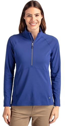Cutter & Buck Long Sleeve Adapt Eco Knit Half Zip Pullover Chemise, Bleu Tour (Bleu), L Femme