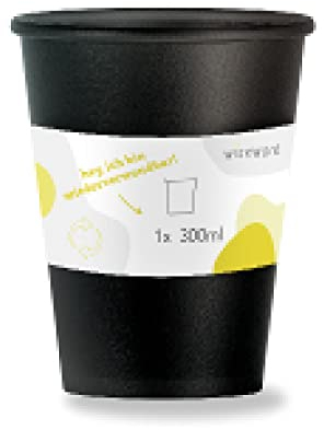 wiseware Lot de 1 gobelets noirs réutilisables de 300 ml - En plastique recyclable - Alternative aux gobelets jetables - Utilisable pour le système de consigne - Sans couvercle
