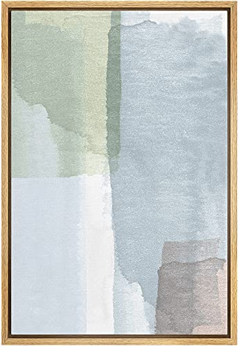 IDEA4WALL Framed Canvas Print Wall Art Green & Blue Watercolor Style Paint Blocks Abstract Shapes Illustrations Modern Art Bohemian Colorful Pastel for Living Room, Bedroom, Office - 24x36 Natural