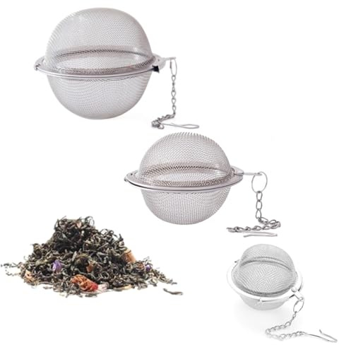 LATRAT 3 filtros de té, filtro de té de especias con cadena de gancho, apto para té, hierbas, especias, filtro de té, colador de té, 3 unidades en diferentes tamaños