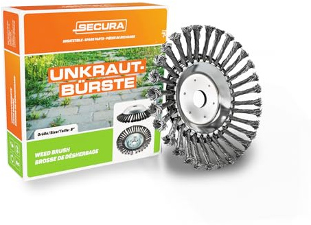 SECURA Profi Unkrautbürste Fugenbürste 25,4x200mm kompatibel mit Motorsense und Freischneider | Wildkrautbürste für Motorsense Unkrautentfernung mit 25,4mm Bohrung | Drahtbürste für Freischneider