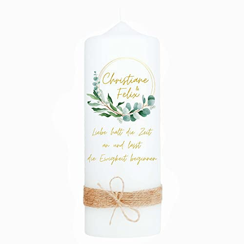 Hochzeitskerze | Eukalyptus Vintage | 15-30 cm Höhe | Trauung | Personalisierte Kerze | Hochzeitsgeschenk personalisiert | Traukerze (20 cm, Ohne Verzierung)