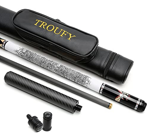 TROUFY Taco de Billar de Fibra de Carbono con Combo de Estuche, extensión de Palos de Billar de Carbono Punta de 12,5 mm