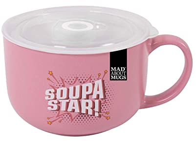 YöL Pink Soupa Star Soup Mug Bowl Dish Silicone Lid Vent Microwaveable Large 750ml Stoneware