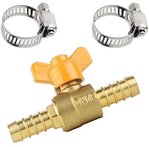 SWAWIS Raccordo a 2 Vie Splitter Connettore Adattatore Valvola di Arresto del Tubo Valvola a Sfera in Ottone con 2 Morsetti per Aria Acqua Gas (per ID tubo 10 mm-11 mm)