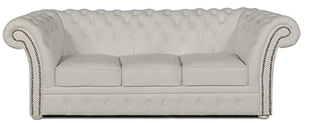 Chesterfield Sillón Winfield Basic de piel | Blanco | 2 a 4 semanas de entrega (blanco, 3 plazas)