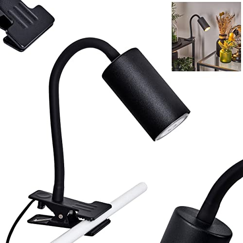 Klemmleuchte Javel, moderne Klemmlampe aus Metall in Schwarz, verstellbare Leseleuchte mit An-/Ausschalter am Kabel und beweglichem Leuchtenkopf, 1 x GU10 ohne Leuchtmittel