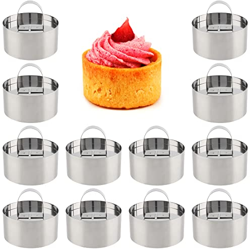 PINGEUI Lot de 12 anneaux à dessert ronds de 8 cm - En acier inoxydable - Pour mousse, tarte, desserts