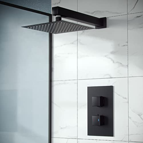 Nes Home Rennes Concealed Thermostatic Overhead 250mm Square Rainfall Shower Mixer Set Matte Black