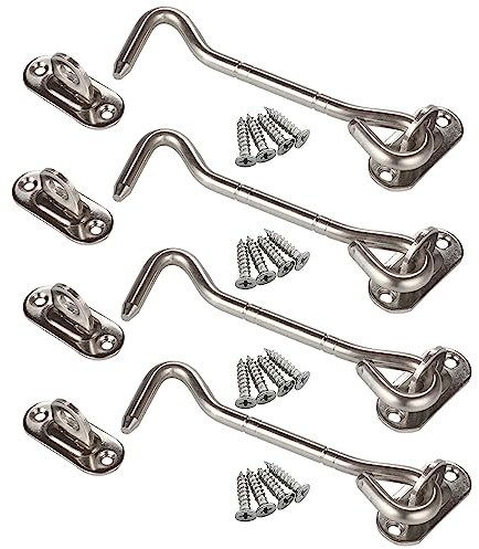 Wexecon 4 serrature per porte scorrevoli in acciaio inox, con gancio a occhiello, chiavistello in acciaio argentato per recinzioni esterne, bagni, capannoni, finestre (30,5 cm)