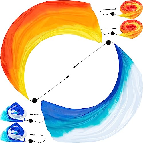 Jenaai 4 Sets 2 x 0,8 m Bauchtanz-Schal, Poi-Schal mit Poi-Bällen aus Seide, Poi-Bälle, Seiden-Poi für Bühnenrequisiten