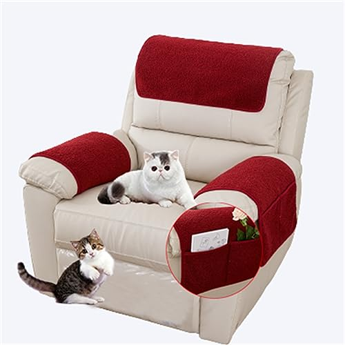 HYRAM Sesselschoner Sesselschutz Sesselüberwurf Armlehnenschoner Für Sofa Kopfstützenbezug Für Möbelbezüge, Couch überzug Anti-rutsch Sofaschutz,Ultra Weicher Sofaschoner (1 Person (3er-Set),Weinrot)