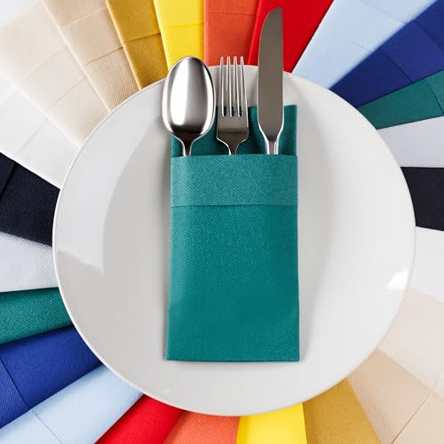 AMERICAN HOMESTEAD Dinner Napkins with Flatware Pocket - Pre-Folded Cloth-Like Disposable Table Napkins - Absorbent Paper Serviettes for Weddings, Parties, and Events - 16 x 15.5 (50, Green)