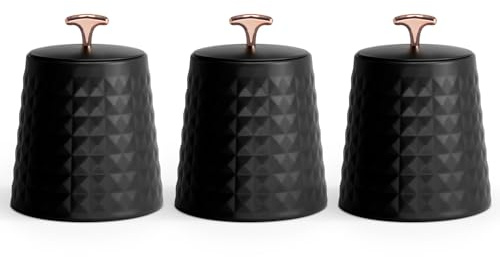 EHC Tea Sugar Coffee Canisters Set, Kitchen Storage Jars with Lids Airtight, Containers Canisters Jars Set of 3, Black