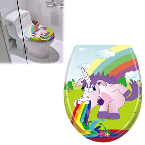 JOIEYOU Toilettensitz WC-Sitz aus Hartplastik Universal Toilettendeckel mit Absenkautomatik für alle handelsüblichen WC-Becken Regenbogen