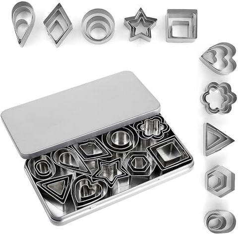 Radisoph 30 Stück Plätzchen Ausstecher Mini，30 kleine Formen zum Ausschneiden von Teig, Tortenkruste und Obst - Sternblumen-Sechseck Rundes Herz Quadratisches Dreieck Ovaler Geometrische Formen Cutter