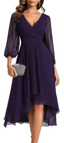Ever-Pretty Robe de Soirée Femme A Line High Low Col V 3/4 Manches pour Mariage Chic EG01926