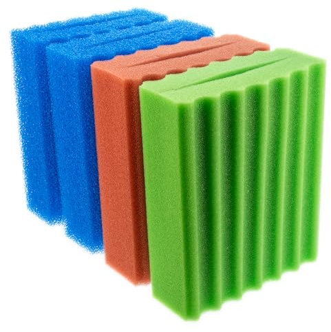 VIALIA 4X Filterschwamm Teichfilter geschlitzt kompatibel mit Oase Biotec 5.1 und Biosmart 18000, 25 x 20 x 9 cm, 2X Blau grob 1x Rot fein 1x Grün sehr fein, Teichfilter Ersatzteile