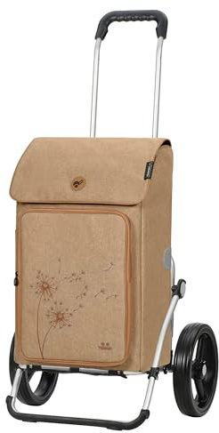 ANDERSEN Einkaufstrolley - Royal Shopper Erbo beige | mit Flüsterrädern, große Räder, 25 cm, aus Alu, bis 50 kg - Tasche mit Thermofach, Fronttasche, Reflektoren, 45 L
