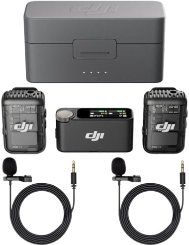 DJI Mic 3 (2 TX + 1 RX + Estuche de Carga), micrófono inalámbrico para iPhone/cámara/Android, Ultraligero, 28 Horas de Uso, vlog (Mic 3)