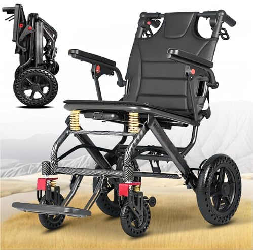 Bueuwe rollstuhl faltbar leicht, Belastbarkeit 150 kg, rollatoren für senioren, Stoßdämpfender Rollstühle, Ultraleicht rollator schmal für wohnung und Unterwegs, Reiserollstuhl
